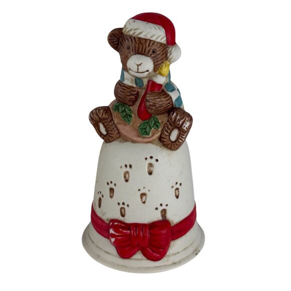 Vintage Christmas Ceramic Bell Trio Santa Snowman Teddy Bear Figurines - Picture 4 of 9